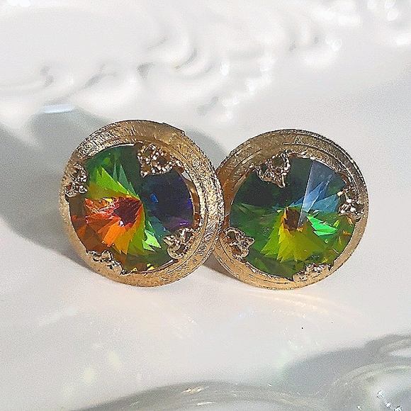 Vintage Watermelon Rivoli Cufflink and Tie Tac Set - Picture 2 of 7